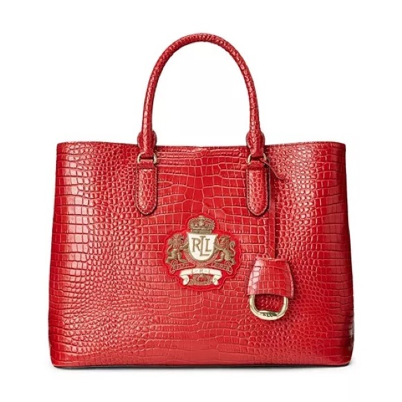 Lauren Ralph Lauren Handbags - Lauren Ralph Lauren Bullion-Patch Leather Marcy Satchel red